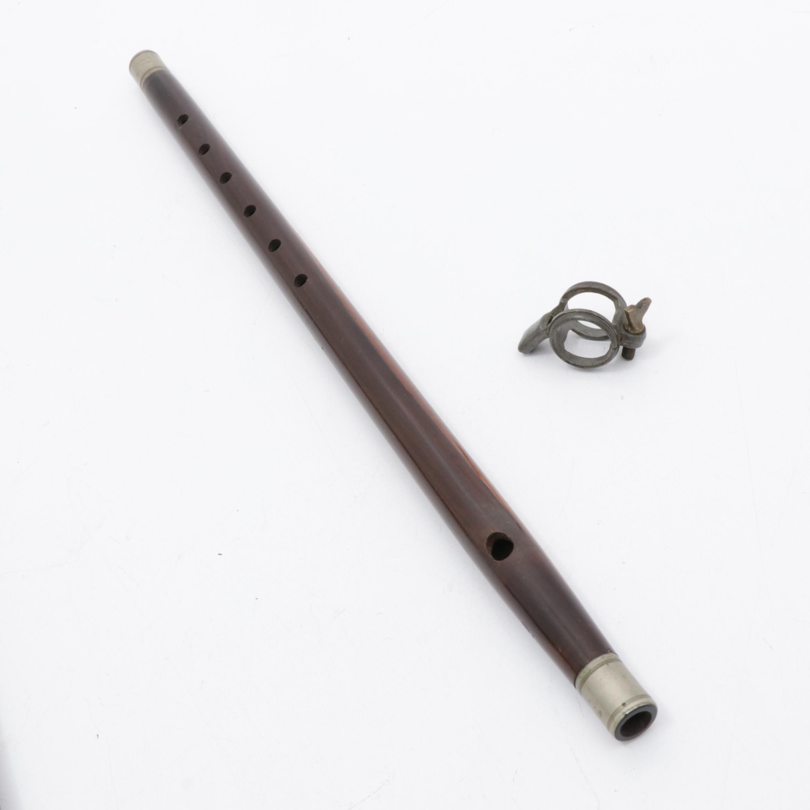 Civil War Era Rosewood Fife with Pewter Cheater Mouthpiece and Drum Stick