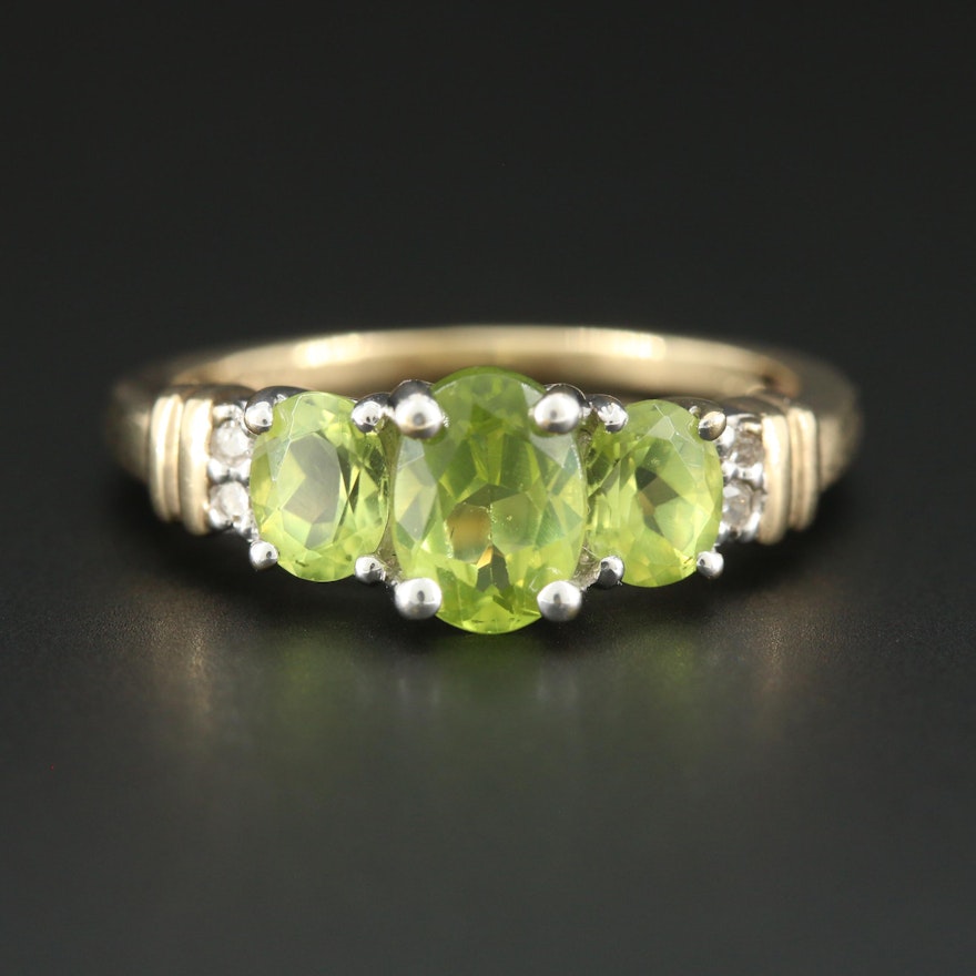 10K Yellow Gold Peridot and Diamond Ring