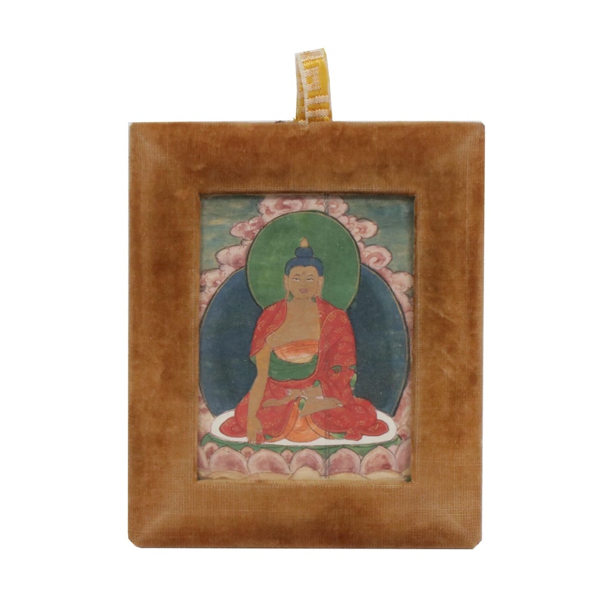 Tibetan Gouache Painting of Shakyamuni Buddha, Late 19th /Early 20th C.