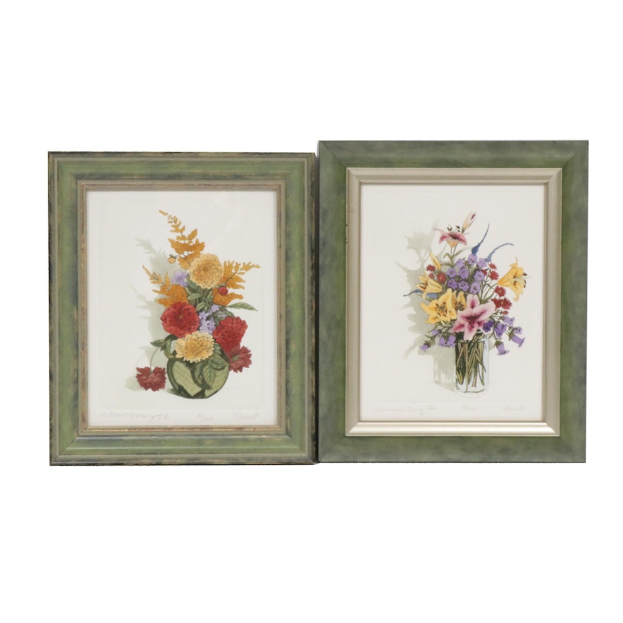 Raenell Doyle Hand-Colored Etchings "Summer's Song" and "Autumn's Harmony"