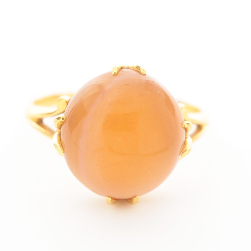 Vintage 18K Yellow Gold Agate Ring