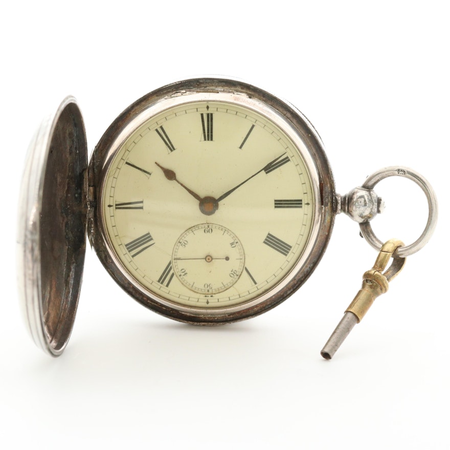 Antique William Ehrhardt Fusee Sterling Silver Hunter Case Pocket Watch