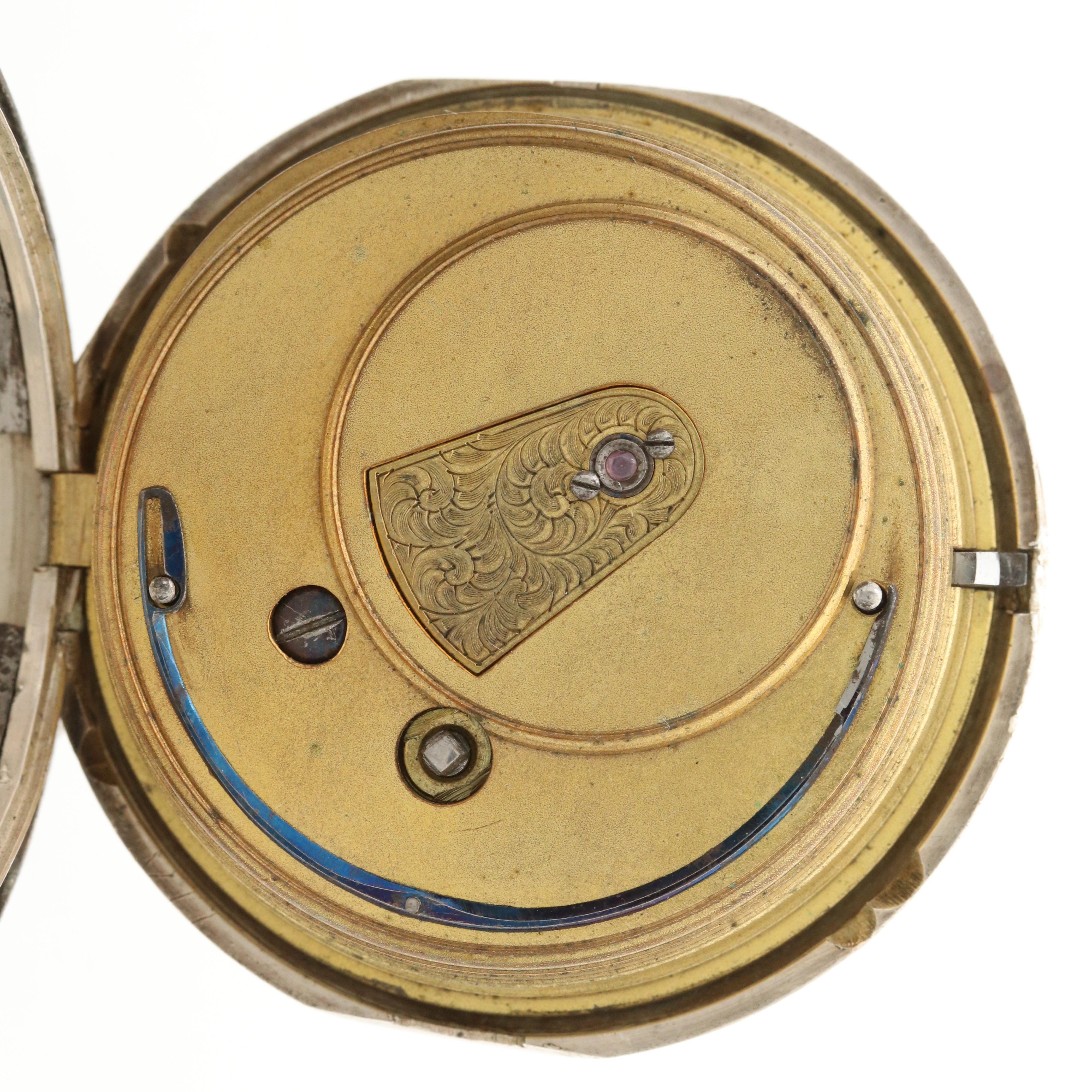 Antique William Ehrhardt Fusee Sterling Silver Hunter Case Pocket Watch