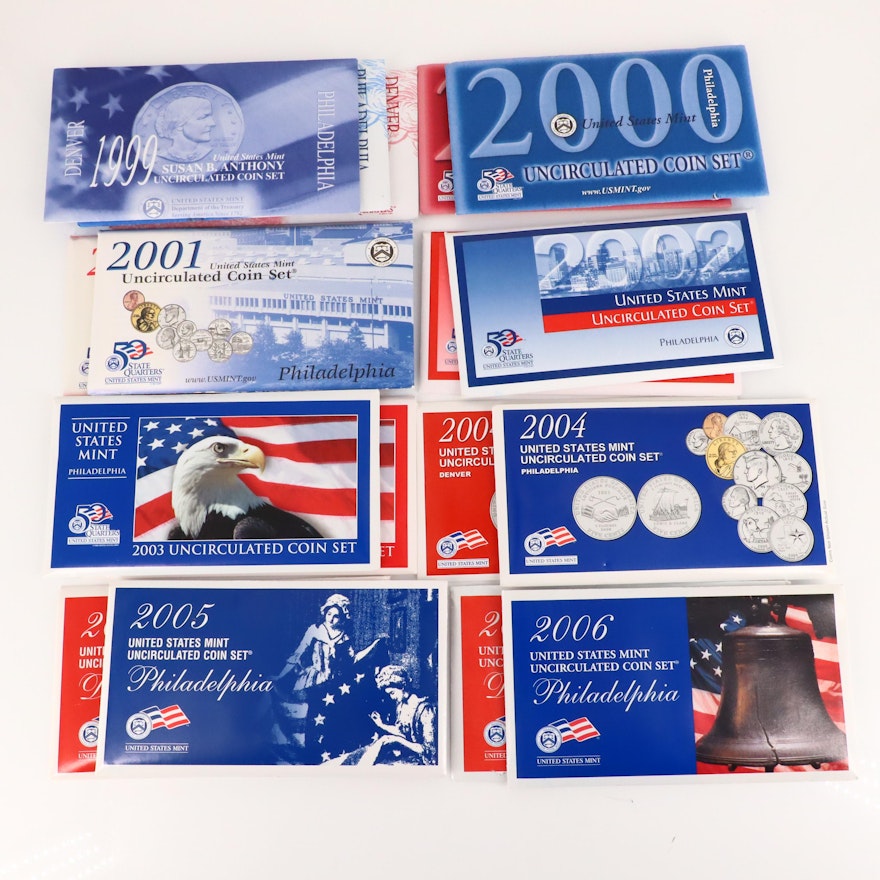 Nine U.S. Mint Uncirculated Sets, 1999 to 2006