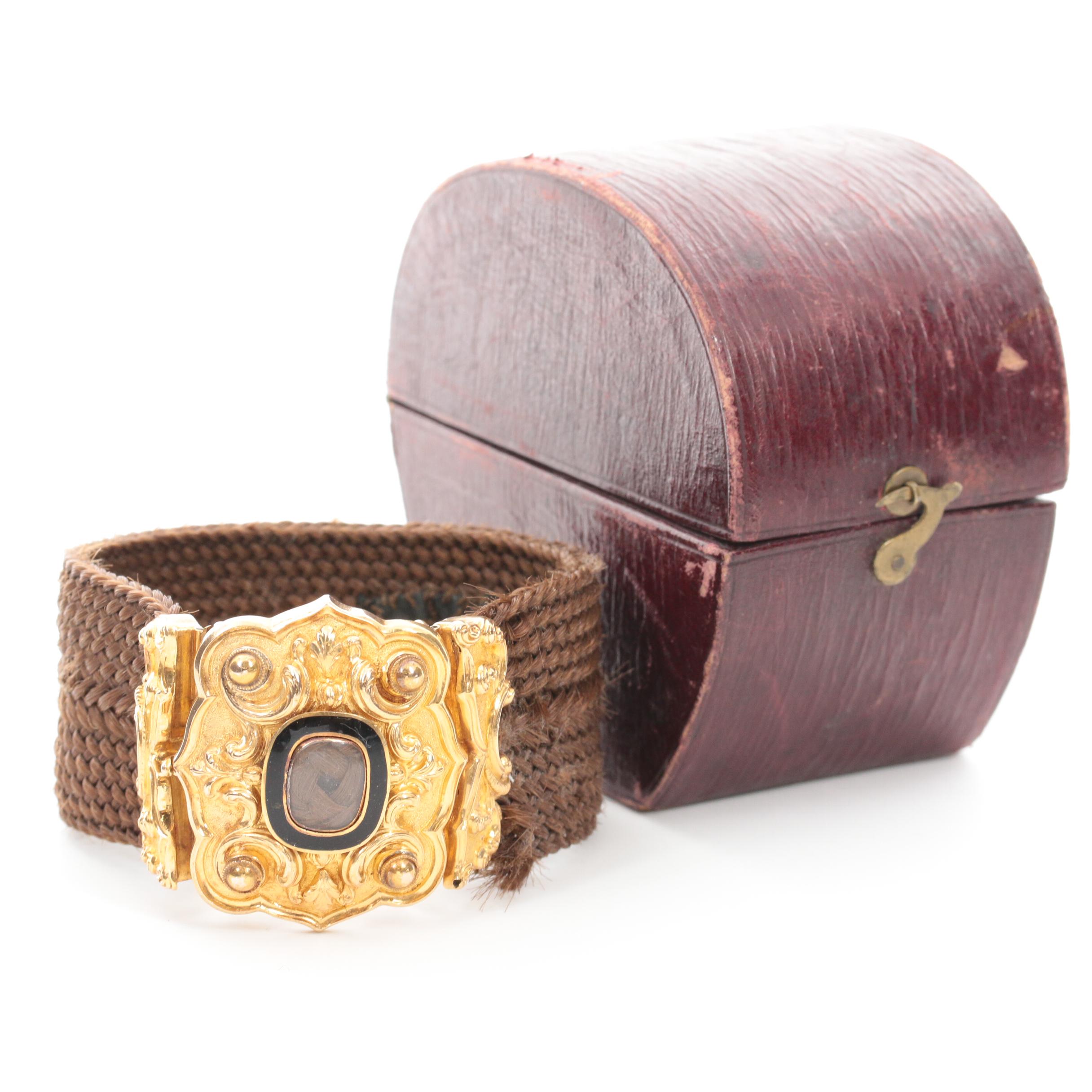 Victorian Mourning Bracelet with Glass and Enameled Accents