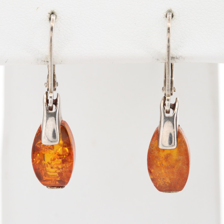 Sterling Silver Amber Drop Earrings