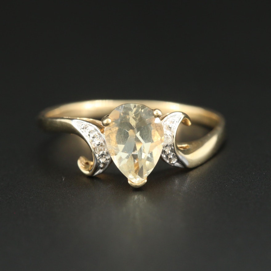 10K Yellow Gold Yellow Beryl and Diamond Ring