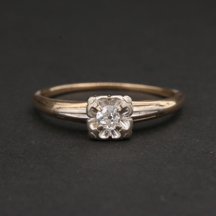 Vintage 14K Yellow Gold Diamond Solitaire Ring