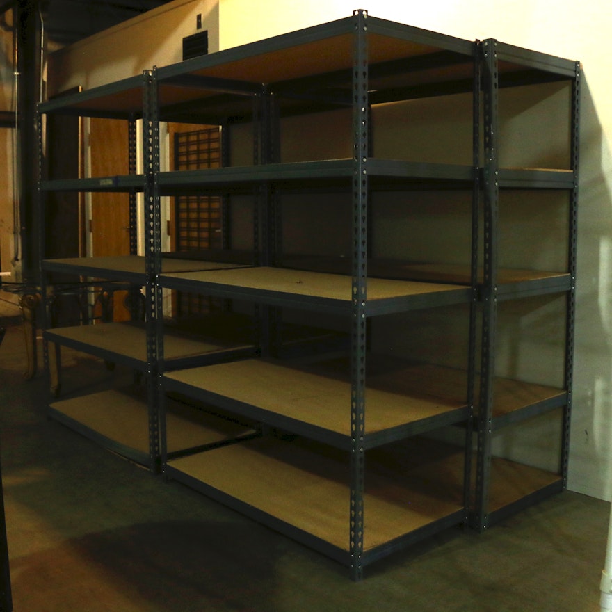 Four Industrial Style Adjustable Metal Storage Shelves
