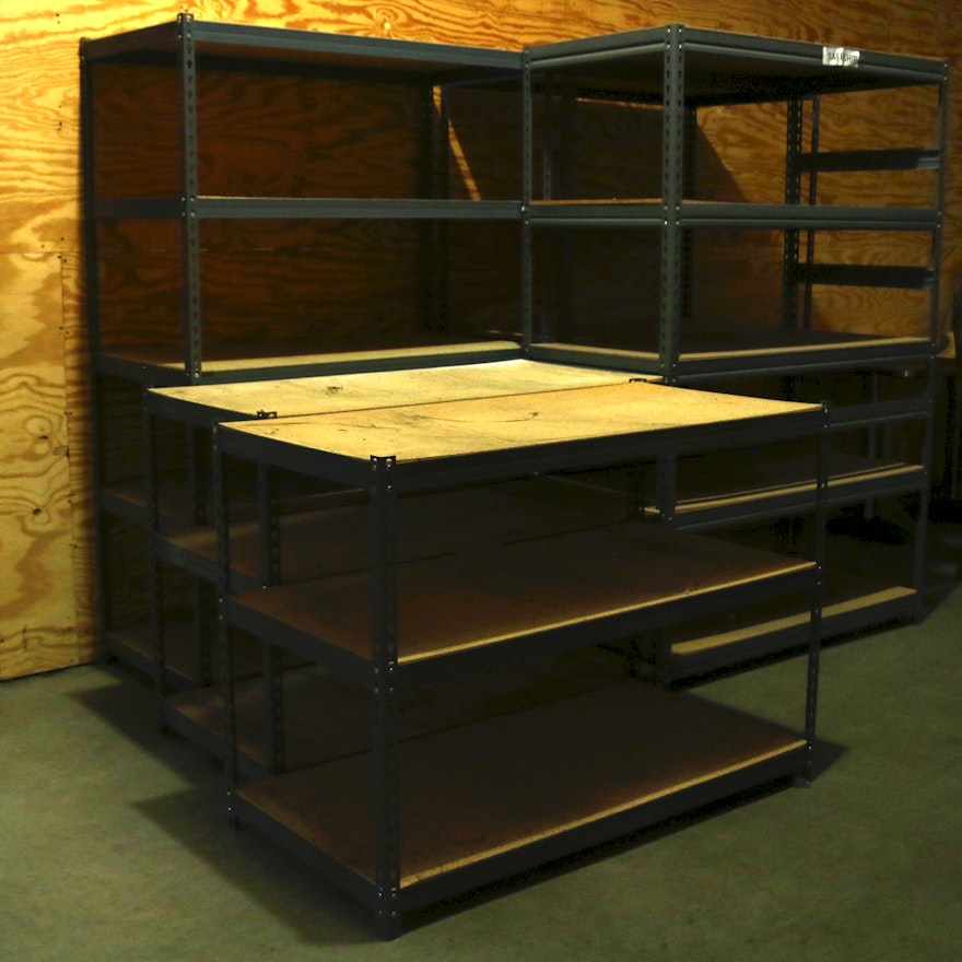 Five Industrial Style Adjustable Metal Storage Shelves