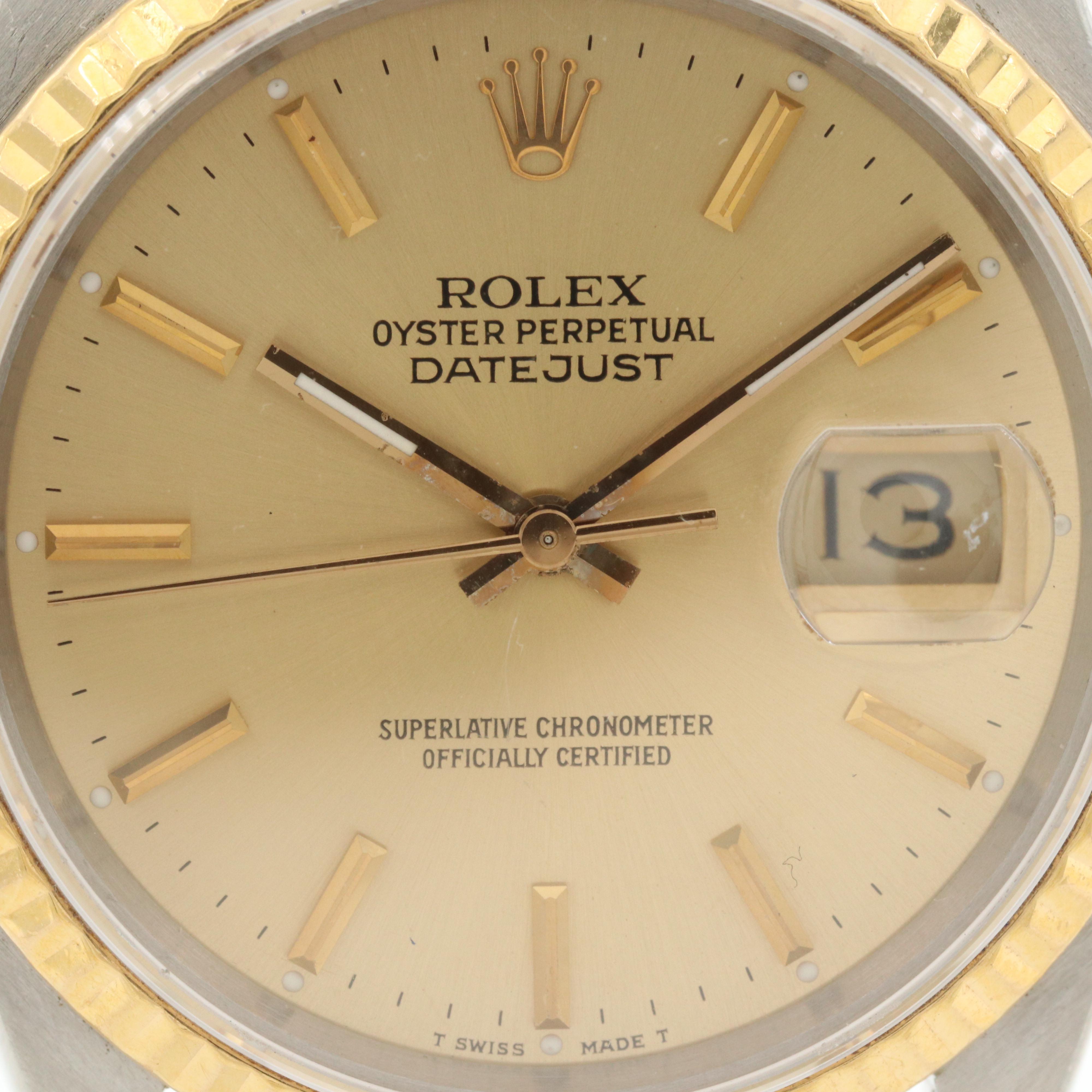 Vintage Rolex Datejust 16233 18K Gold and Stainless Steel Watch