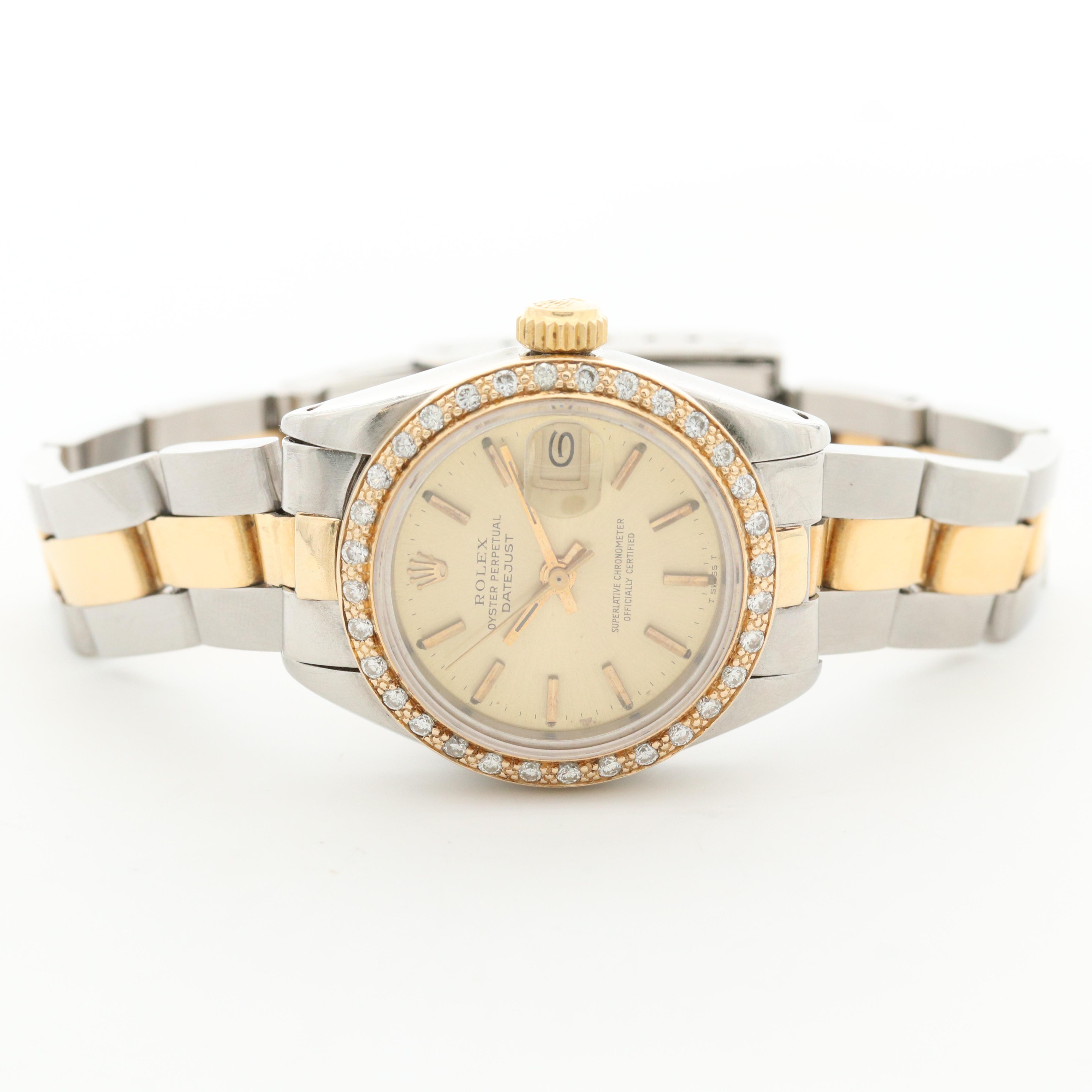 Rolex Datejust 18K Gold and Stainless Steel Watch With Diamond Bezel, 1980