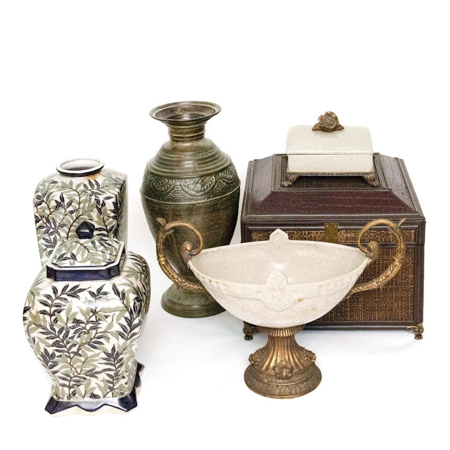 Chinese and Continental Decorative Jars, Compote, and Boxes, Early-Mid 20th Ca.