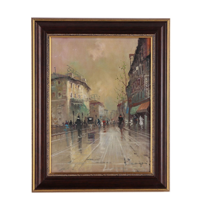 Aldo Marangoni Street Scene Oil Painting