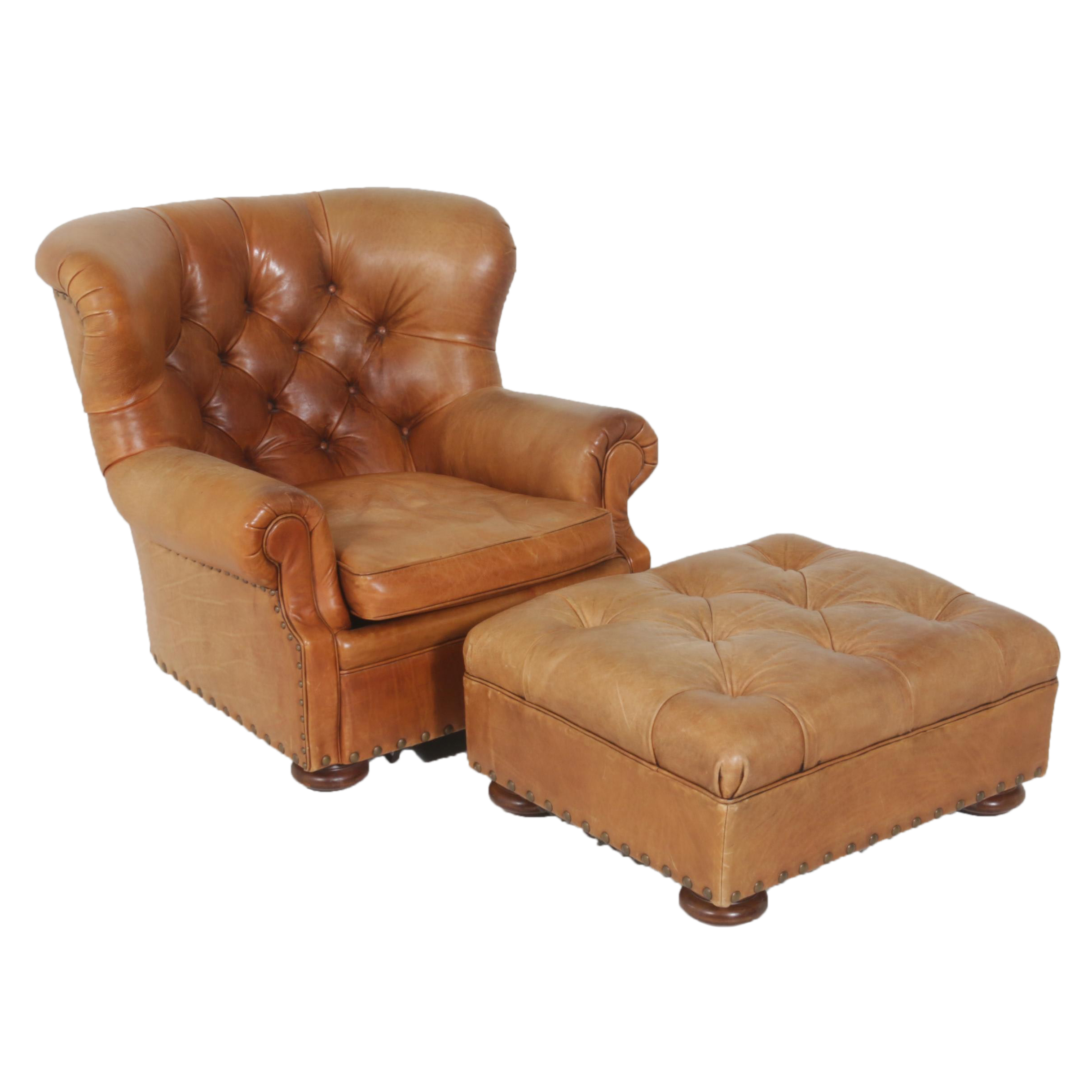 Ralph Lauren Tan Leather Armchair and Ottoman by Henredon EBTH
