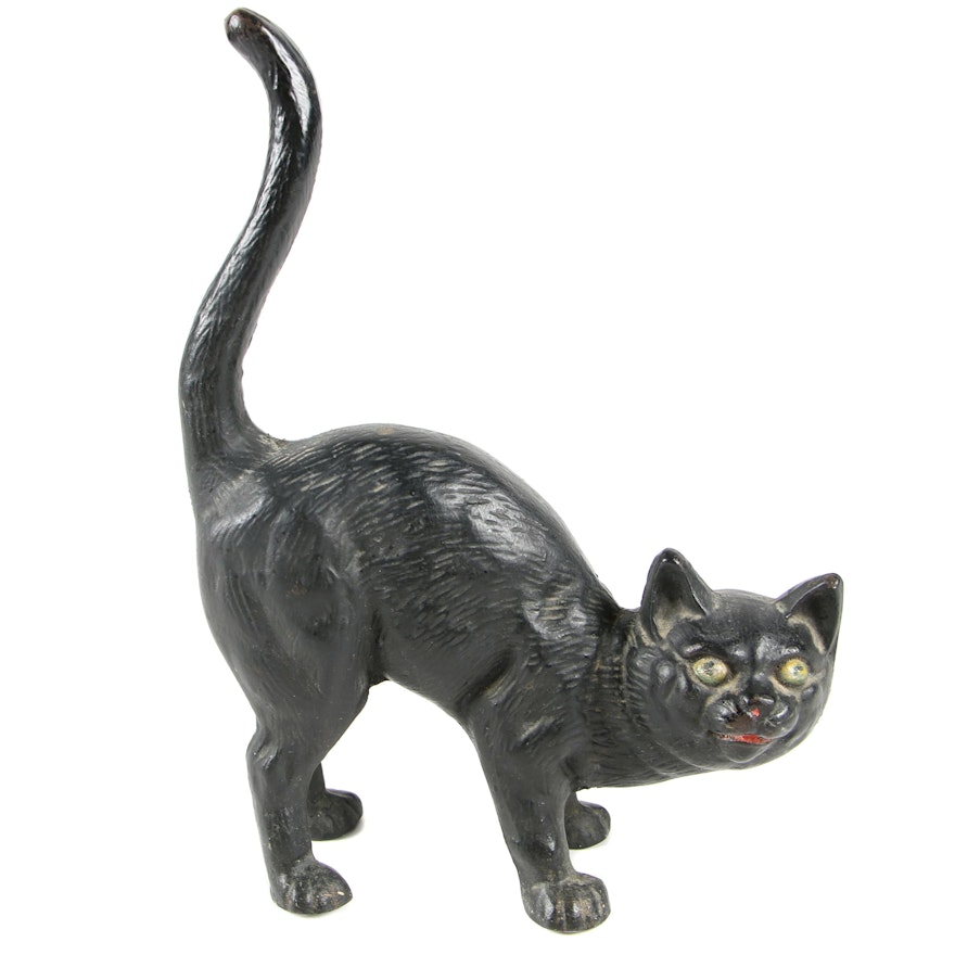 Hubley Hunchback Halloween Cat Cast Iron Doorstop, Circa 1940s