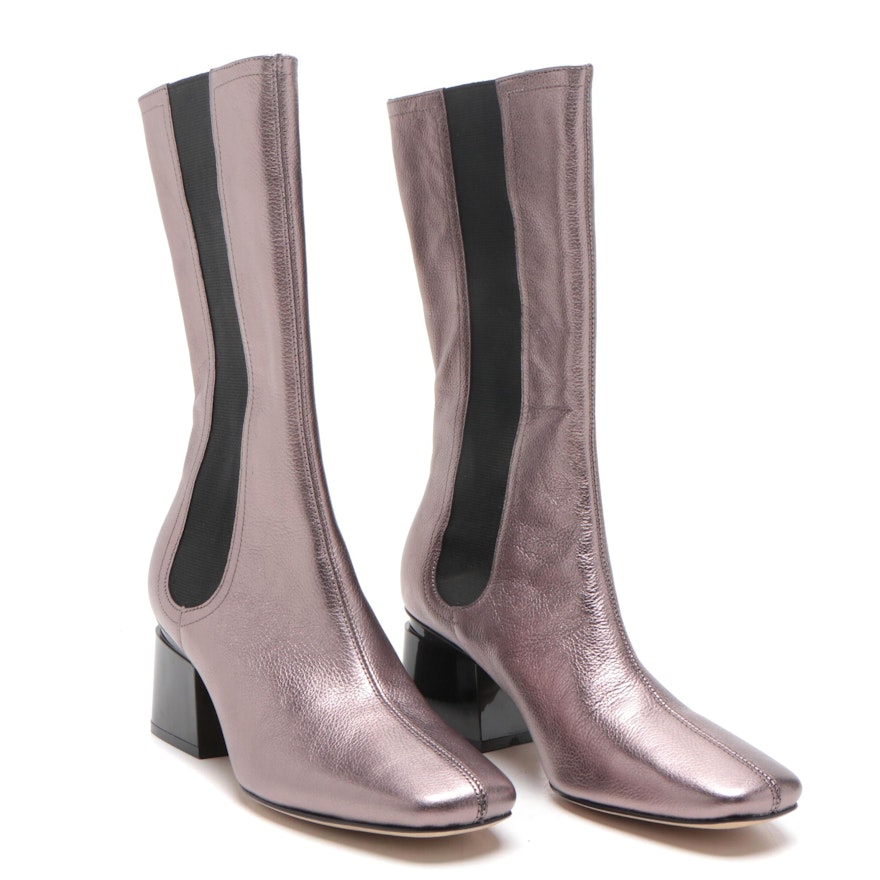 Sigerson Morrison Pewter Metallic Pebbled Leather Eartha Boots