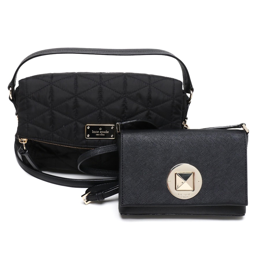 Kate Spade New York Black Quilted Nylon and Crosshatch Leather Crossbody Bags