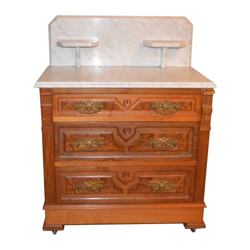 Victorian Eastlake Walnut and Marble Dressing Table, Late 19th Century