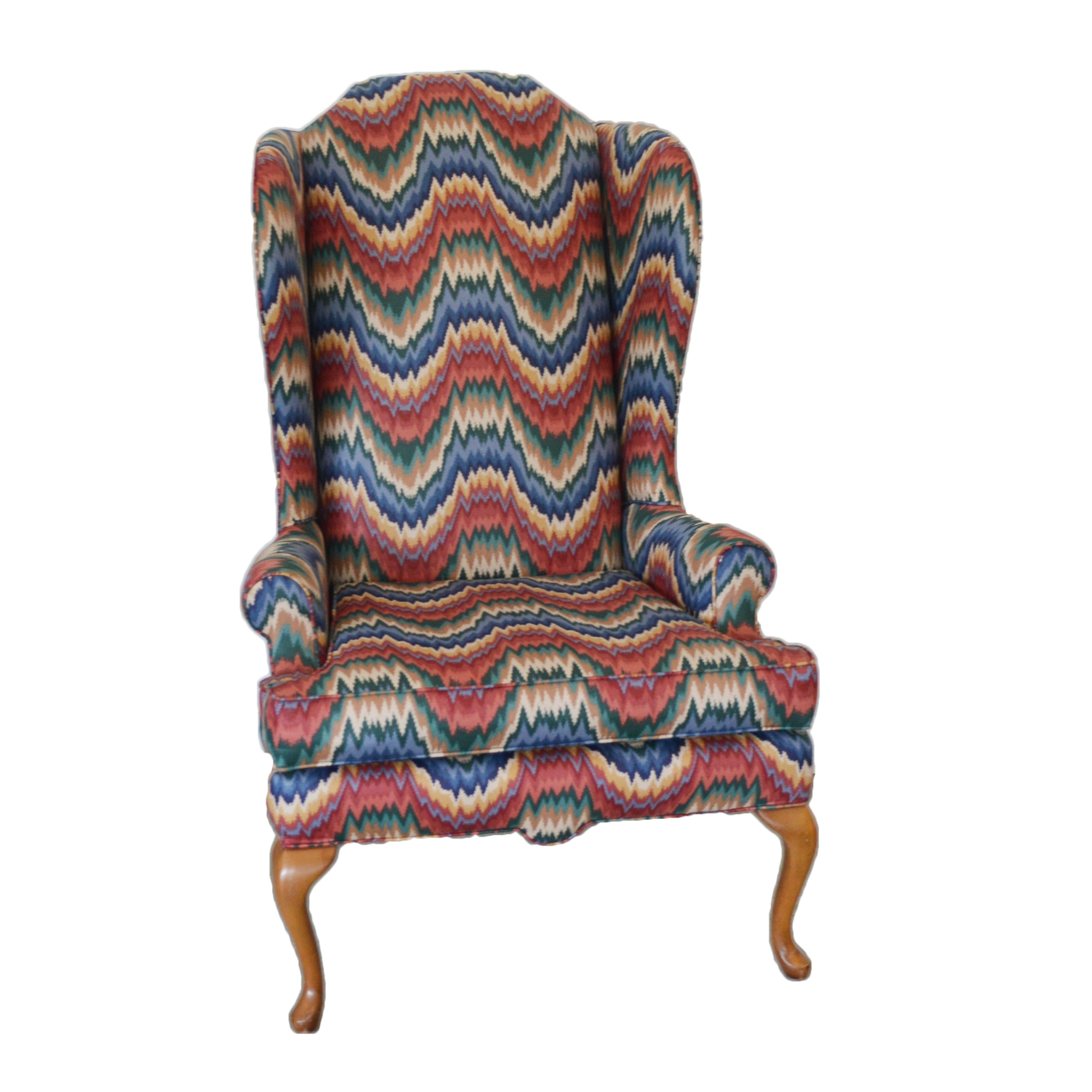 Queen Anne Style Wingback Chair, Late 20th Century