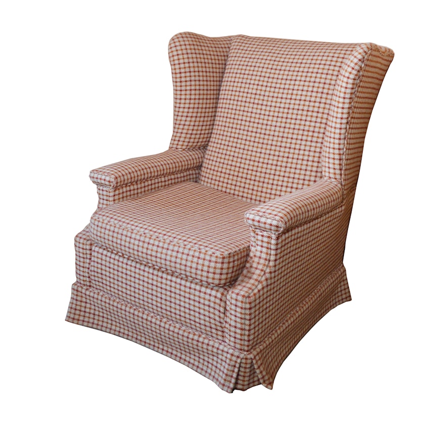 Plaid Wool Upholstered Wingback Chair, Mid to Late 20th Century