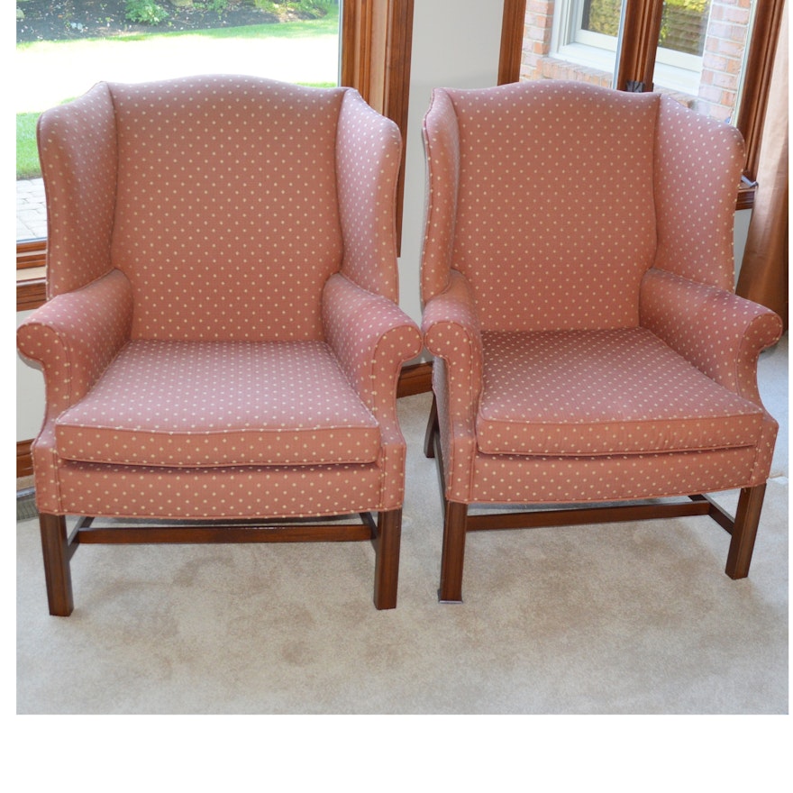 Pair of Woodmark Originals Chippendale Style Wingback Chairs, Late 20th Century