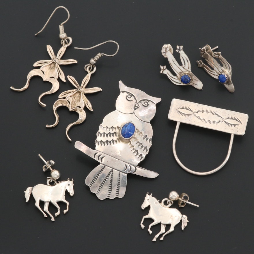 Signed Southwestern Style Jewelry Including Manygoats and Lapis Lazuli Gemstones