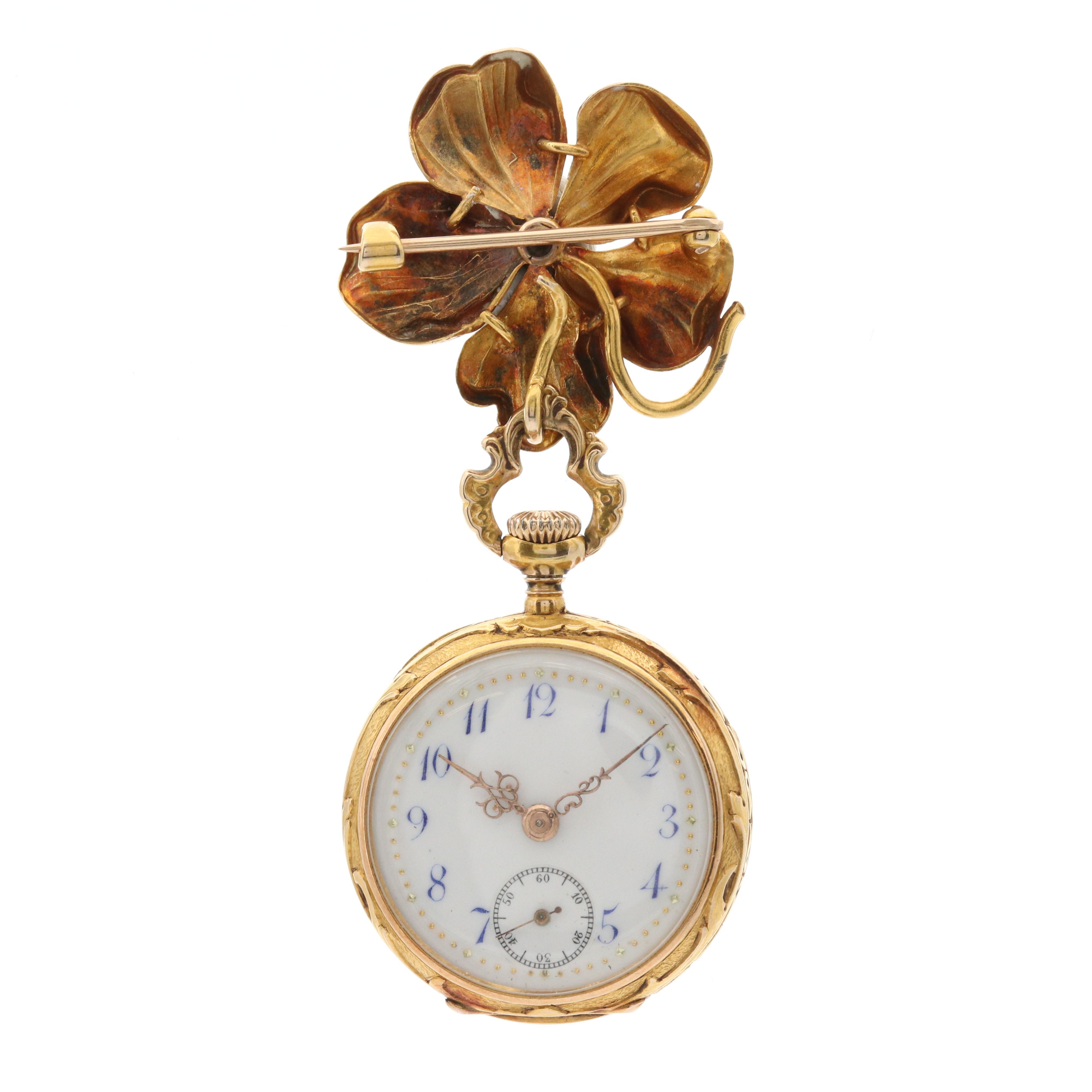 Vintage Swiss 18K Gold and Diamond Convertible Pocket Watch
