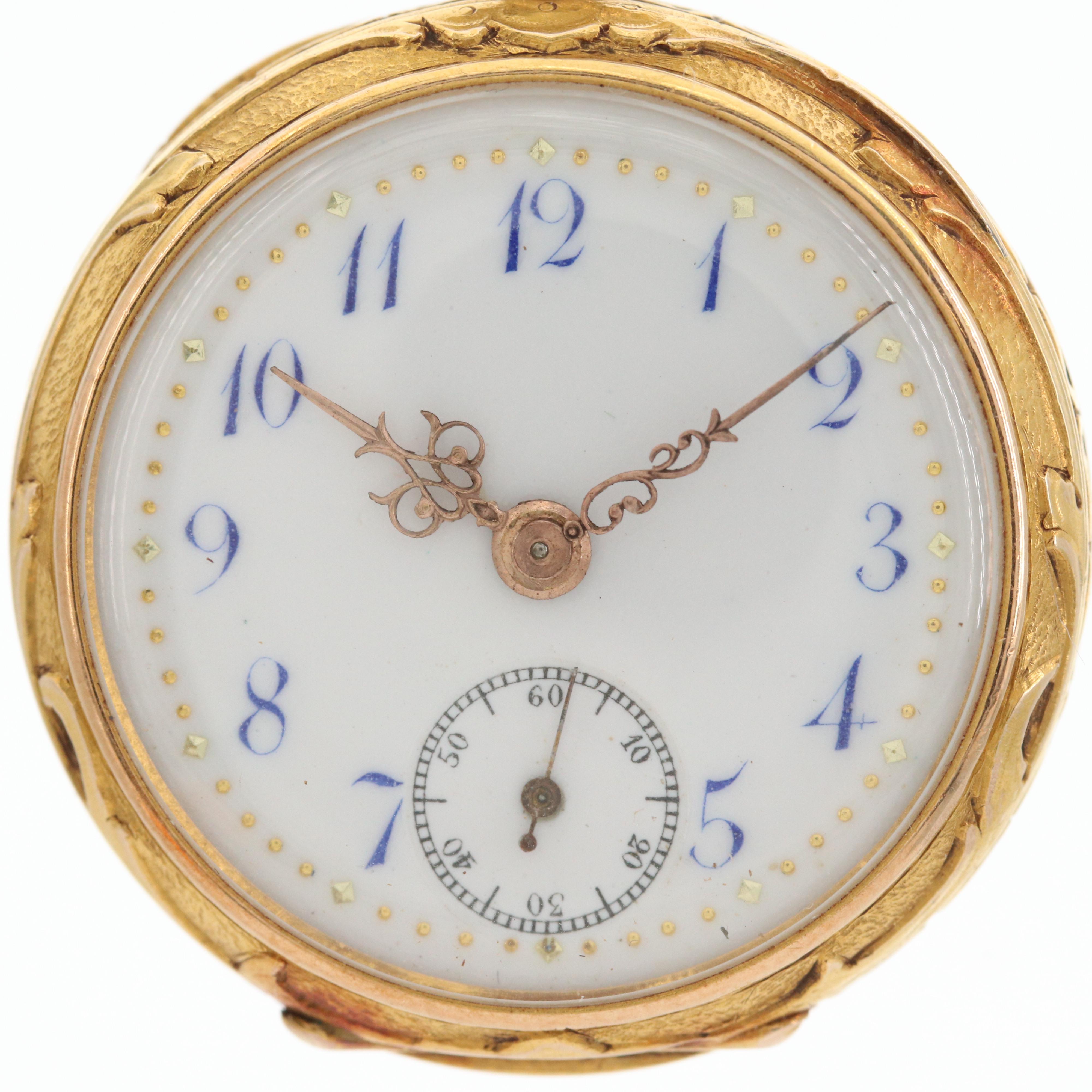 Vintage Swiss 18K Gold and Diamond Convertible Pocket Watch