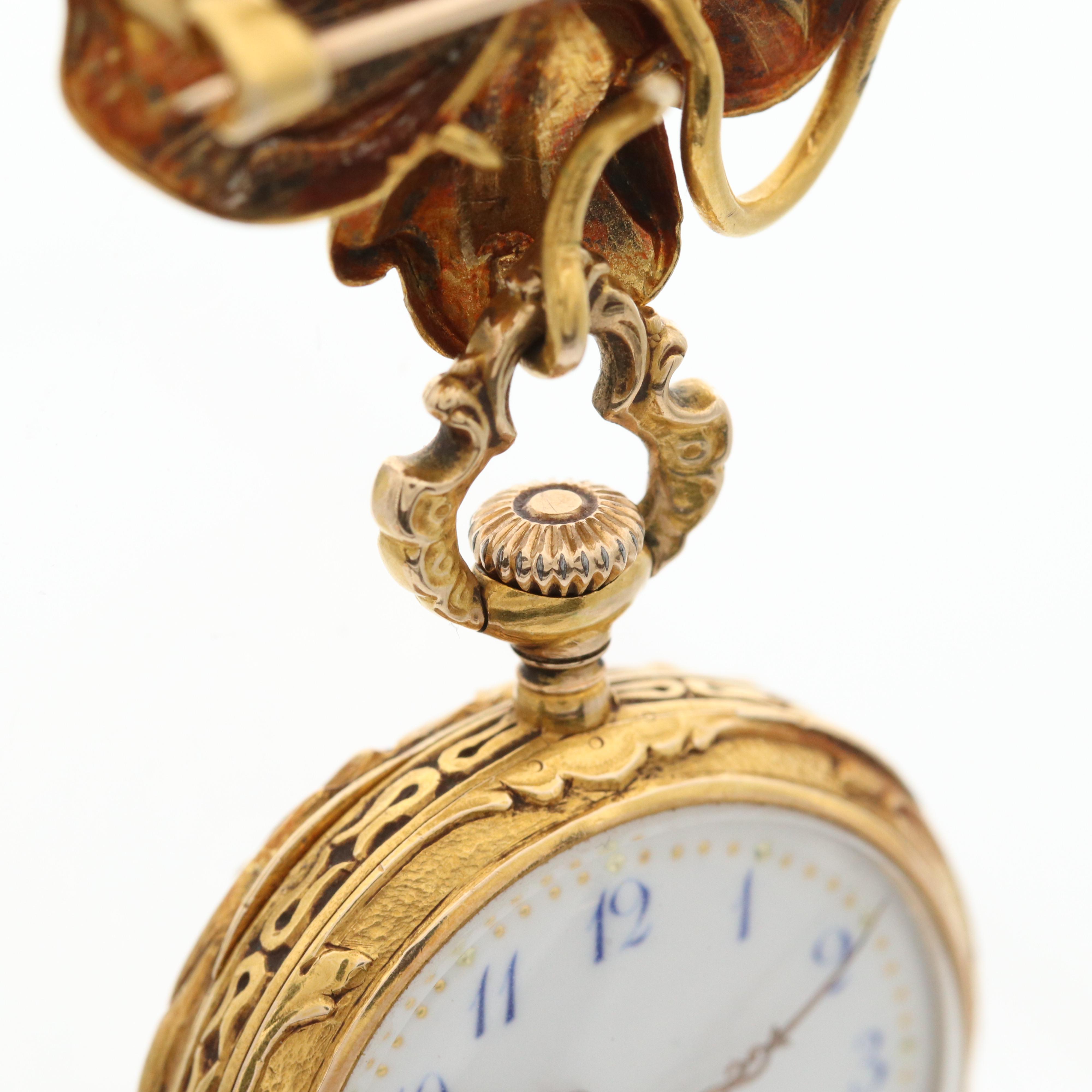 Vintage Swiss 18K Gold and Diamond Convertible Pocket Watch