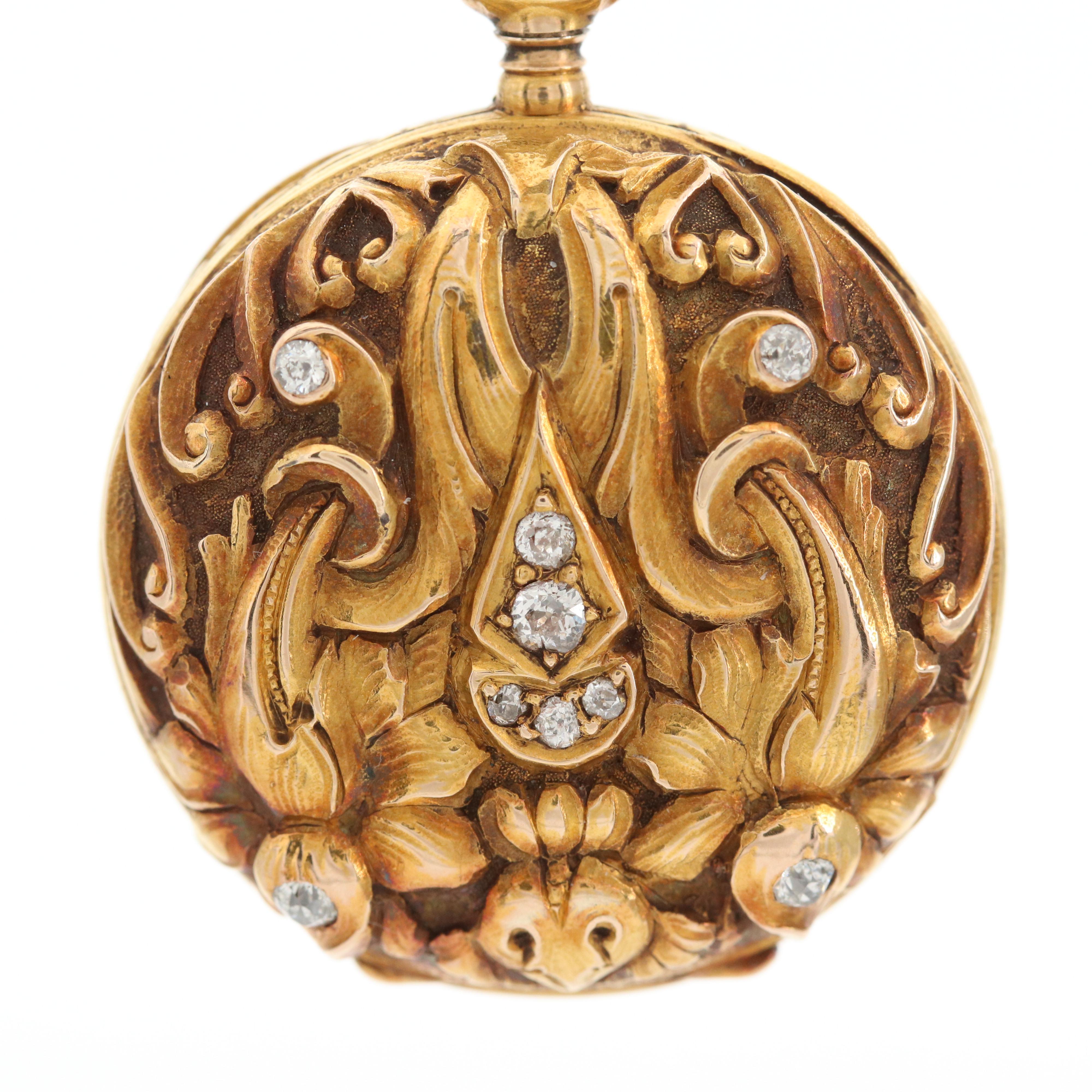 Vintage Swiss 18K Gold and Diamond Convertible Pocket Watch