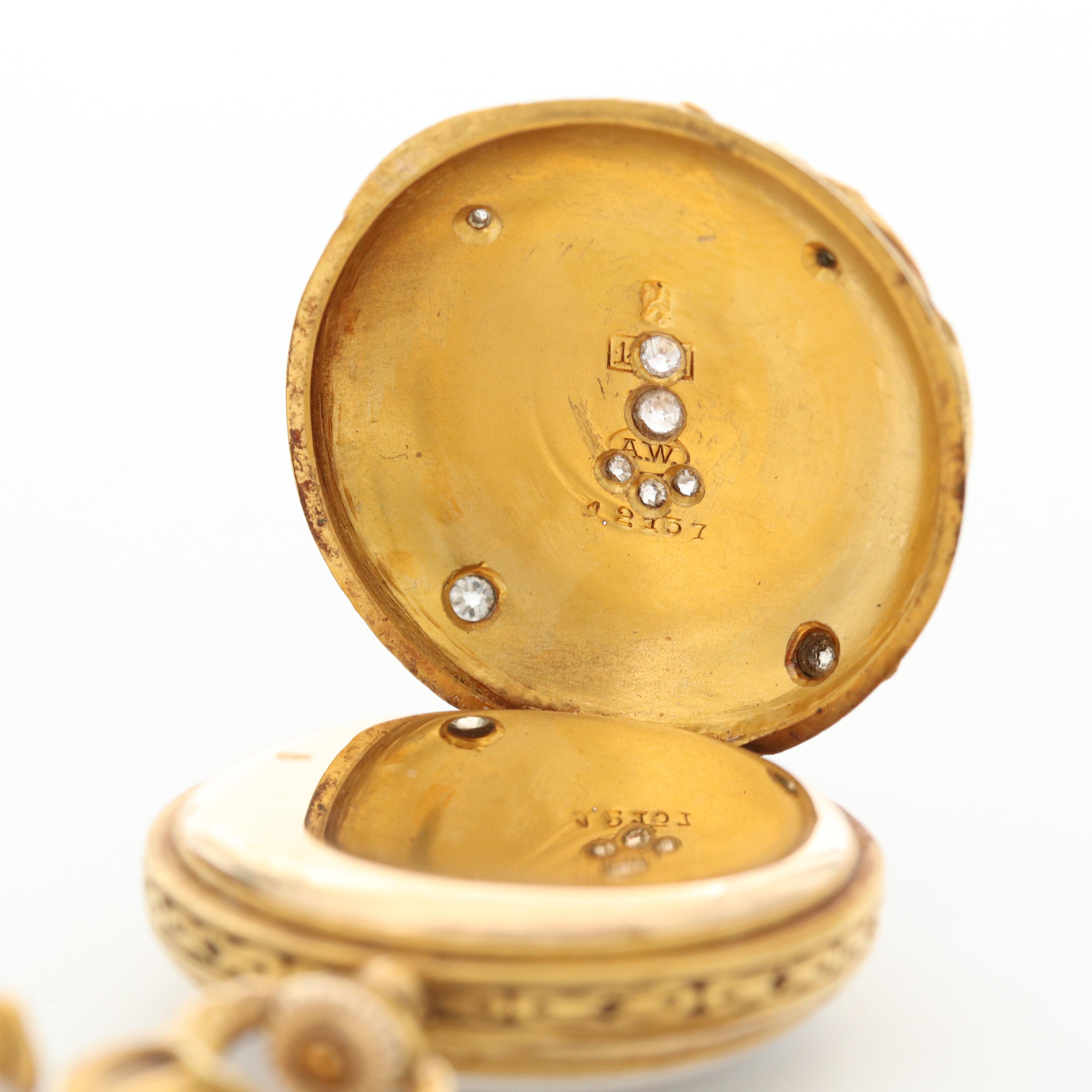 Vintage Swiss 18K Gold and Diamond Convertible Pocket Watch