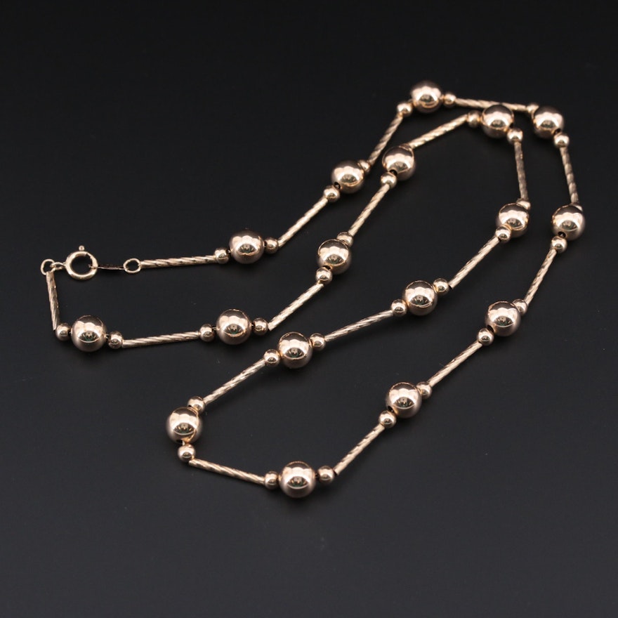 10K Yellow Gold Beaded Dot Dash Station Necklace