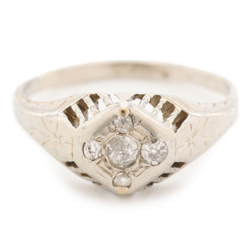 Art Deco 18K White Gold Diamond Ring