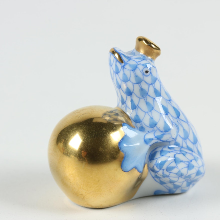 Herend Blue Fishnet with Gold "Frog Prince" Porcelain Figurine, October 1996