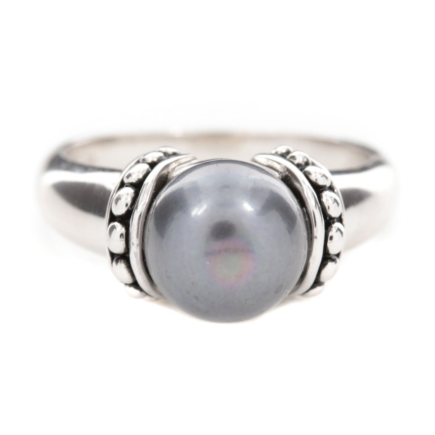Sterling Silver Black Cultured Pearl Ring