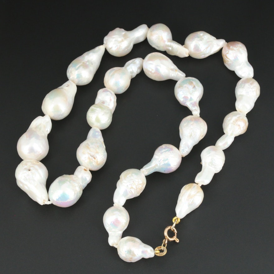 Cultured Baroque Pearl Necklace with 14K Yellow Gold Clasp