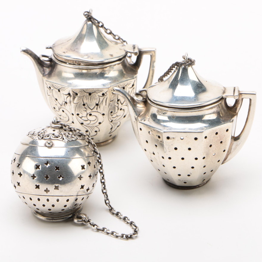 Sterling Silver and Silver Plate Tea Balls Including Webster Company, Vintage