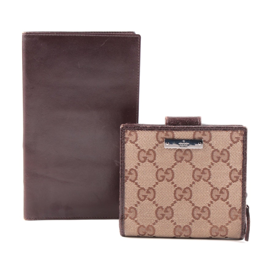 Gucci GG Canvas Compact Bifold Wallet and Bally Brown Leather Vertical Wallet