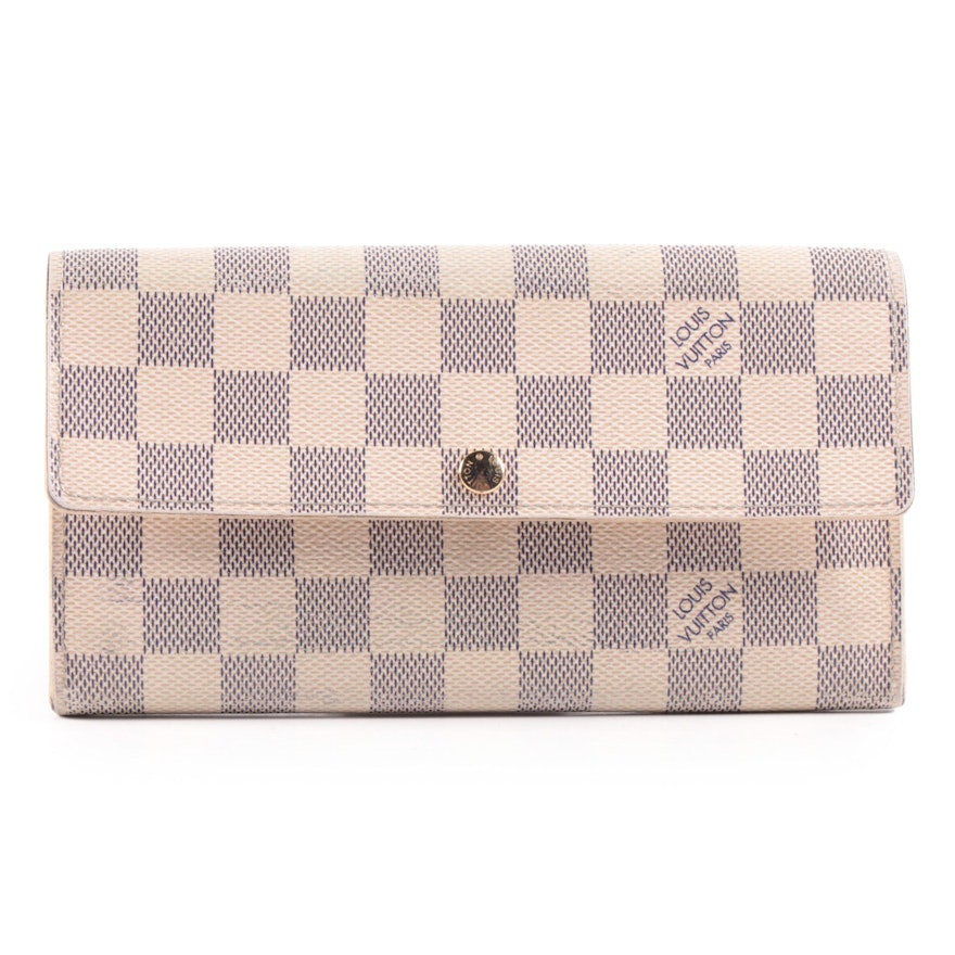 Louis Vuitton Damier Azur Canvas and Taiga Leather Sarah Wallet