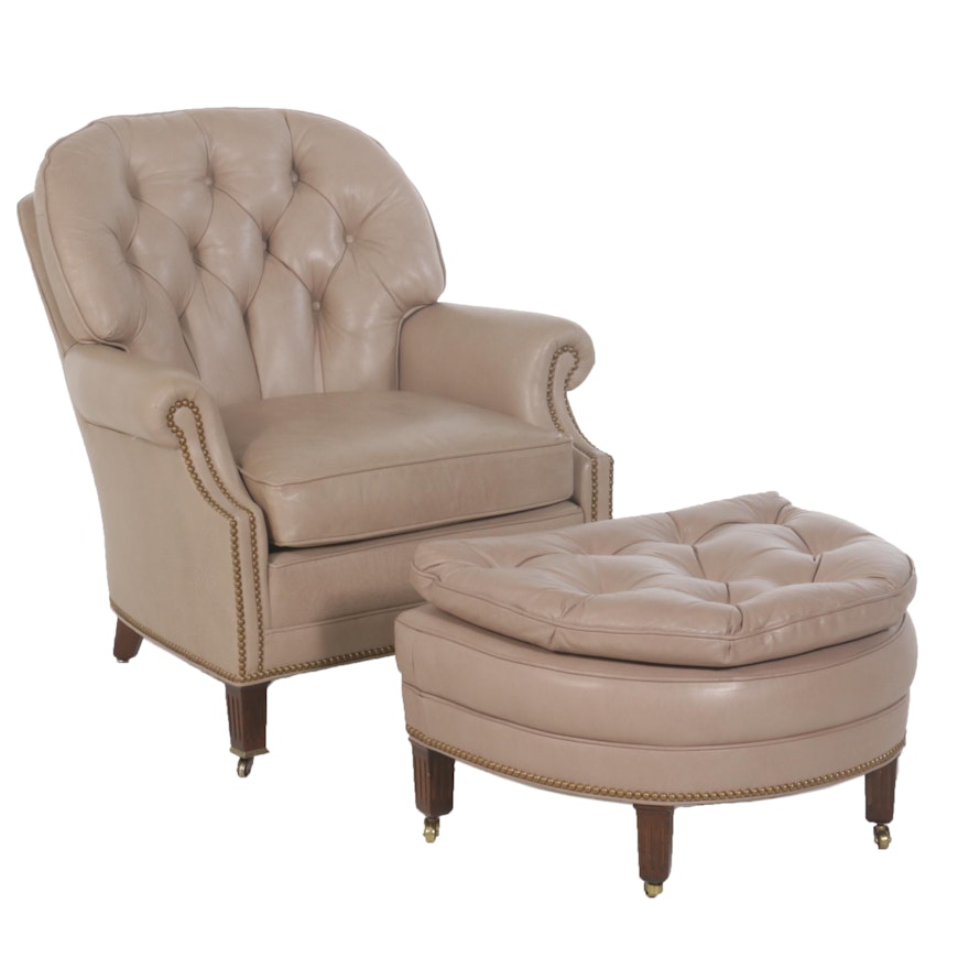 Hancock & Moore Taupe Leather Armchair and Ottoman