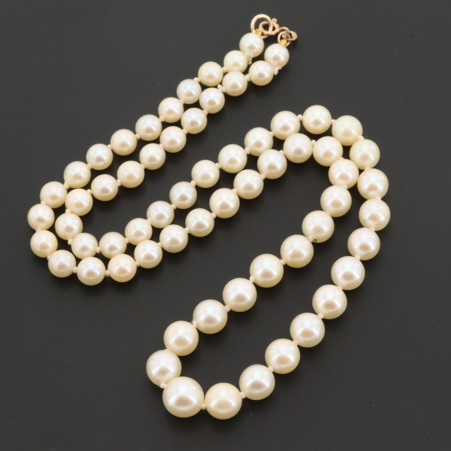 14K Yellow Gold Individually Knotted Cultured Pearl Necklace