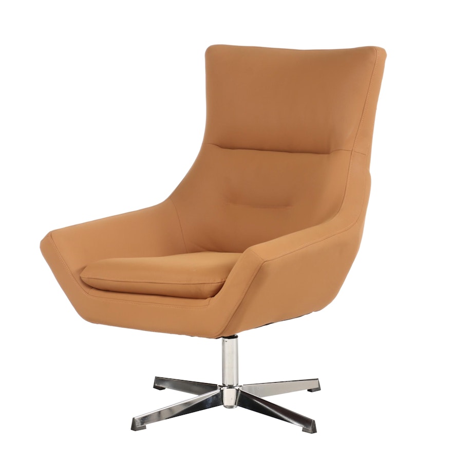 Mid Century Modern Orange Swivel Lounge Chair