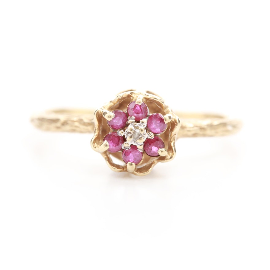 Vintage 10K Yellow Gold Ruby and Diamond Ring