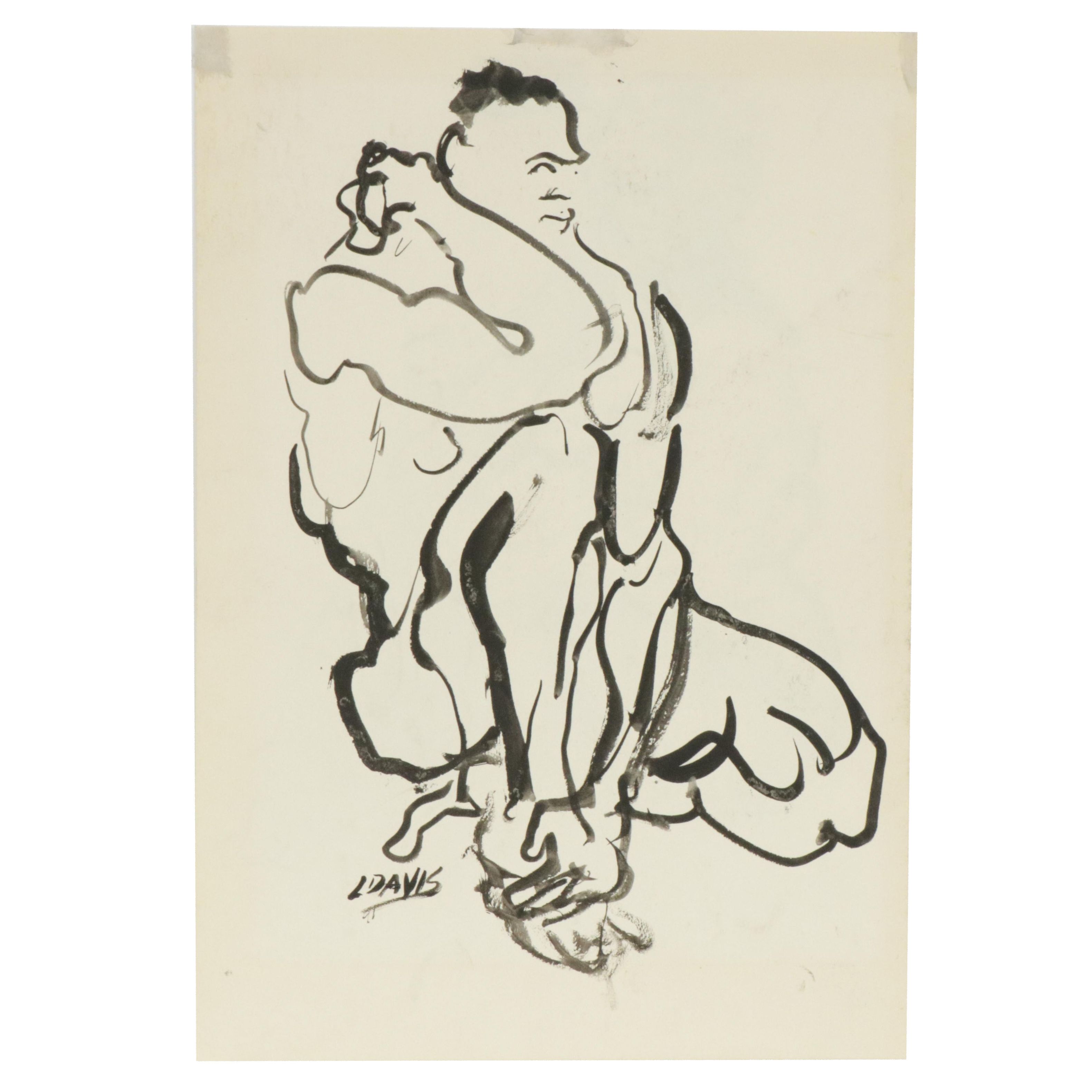 Lois Davis Male Nude Watercolor Painting