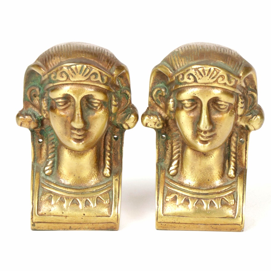 Brass Bust Bookends with Egyptian Motif