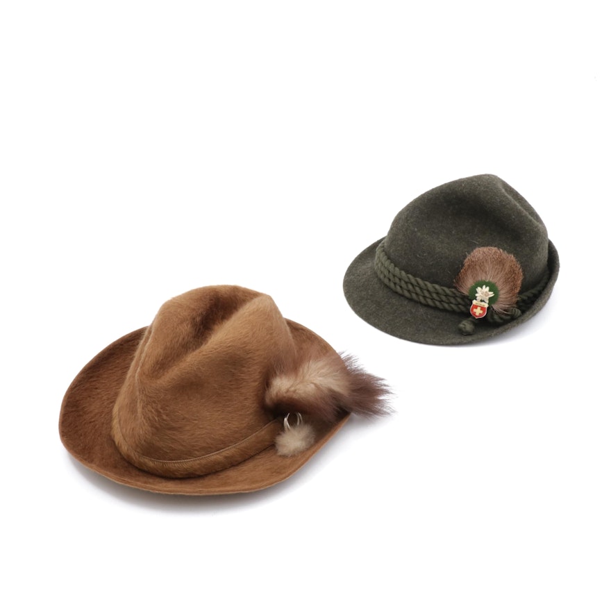 Dirndl Tirol Fedora with Swiss Horse Hair Plume Pin & Mink Plume Fedora