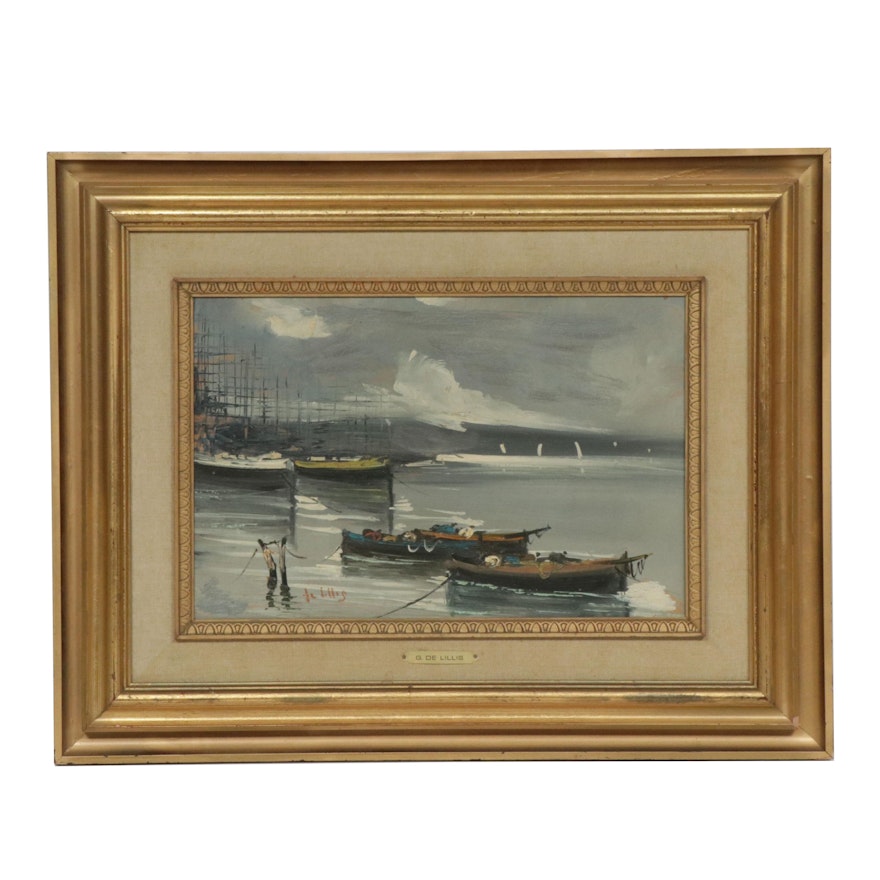 G. De Lillis Harbor Scene Oil Painting
