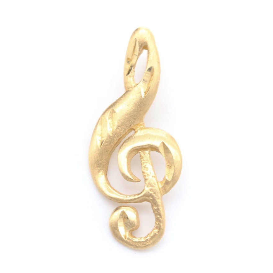 14K Yellow Gold "Treble Clef" Musical Note Pendant