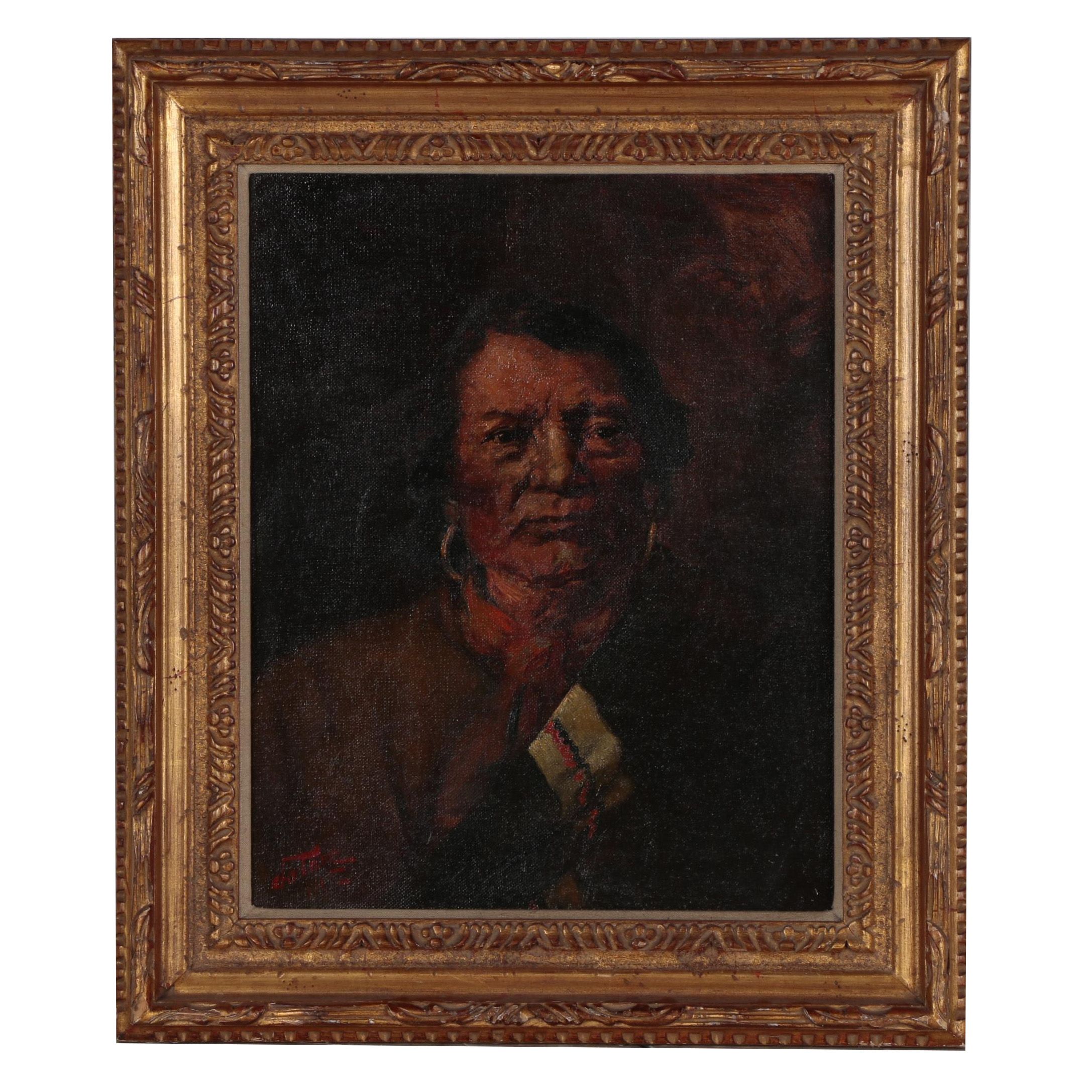 Carl Lotave 1905 Oil Portrait "Ignacio, Chief of the Utes"